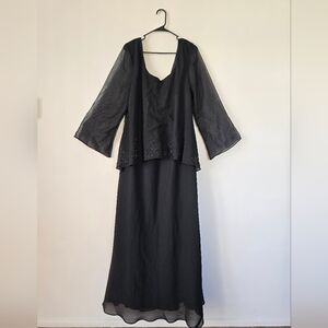 Chelsea Nite Elegant Black Maxi Dress with Sheer Sleeves Evening Dress Size 20W
